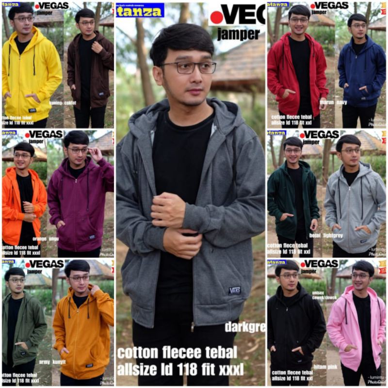 Vegas jaket hoodie jamper fleece zipper resleting unisex cewek cowok jacket