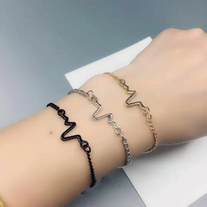 Simple Fashion Couple Bracelet Simple ECG Heartbeat Bracelet / Black Gold Lover Couple ECG Bracelet