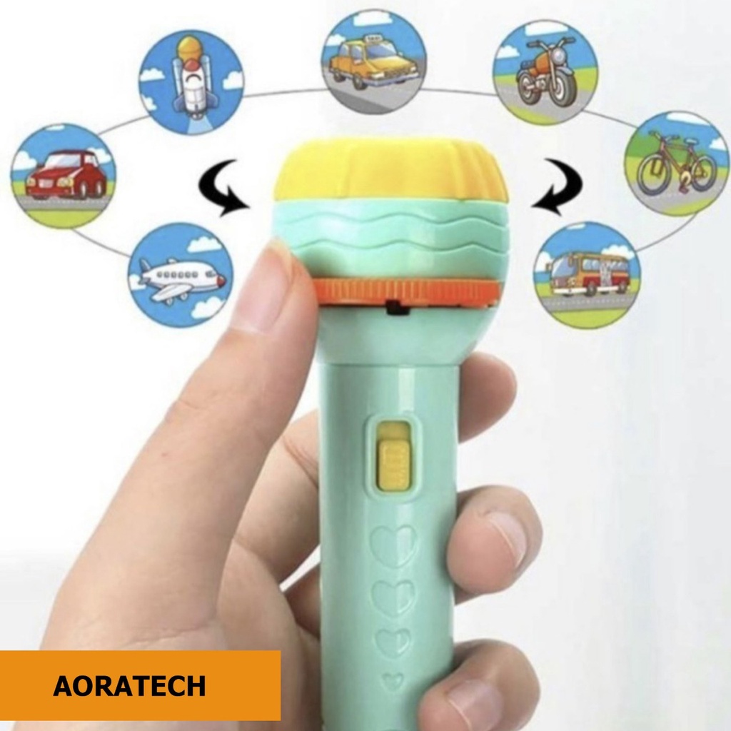 Mainan Anak Senter Proyektor Flashlight Gambar Kartun 24 Pola Edukasi