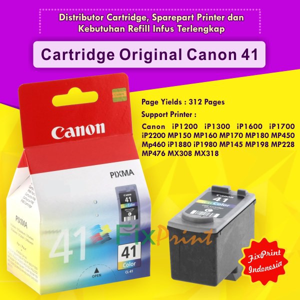 Cartridge Tiinta Original Canon 41 CL-41 CL41 Color Refill Printer iP1880 iP198 MP145 MP198 MX308