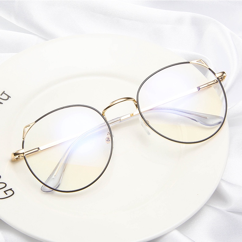 New Metal Anti Radiation Eyeglasses Cute Cat Eye Women Replaceable Lenses