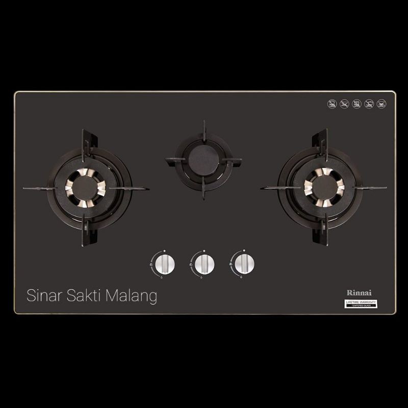 Kompor Tanam Rinnai Gas 3 tungku RB 713 NGB / RB-713NGB RB713N GB Black