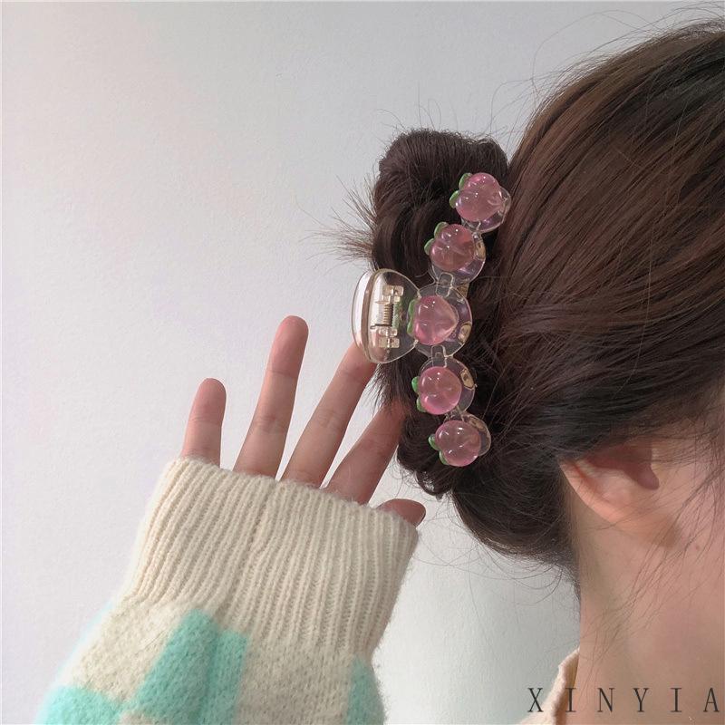 Jepit Rambut Korea Mutiara Hair Clip Claw Motif Persik Rumbai Mutiara Untuk Wanita