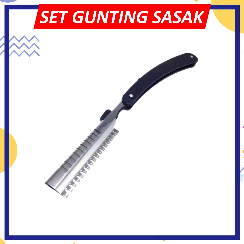 Set Gunting Sasak + Pisau / Set Barber Scissors / Peralatan Salon Hair Cutting Styling / Set Gunting Sasak + Pisau Isi 4 Pcs