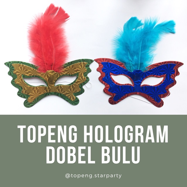 Topeng Hologram Dobel Bulu (isi 6 pcs)/ Topeng Pesta/ Masquerade