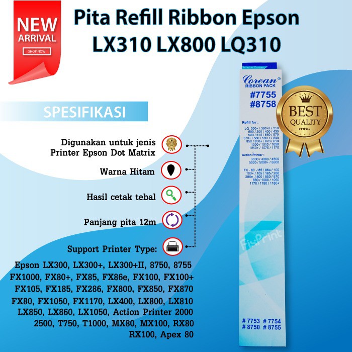 Ribbon Pack Pita Refill Printer Epson LX300 LX300  LX310 LX800 Print lx-310 lx- 300 lq-310 lq-300