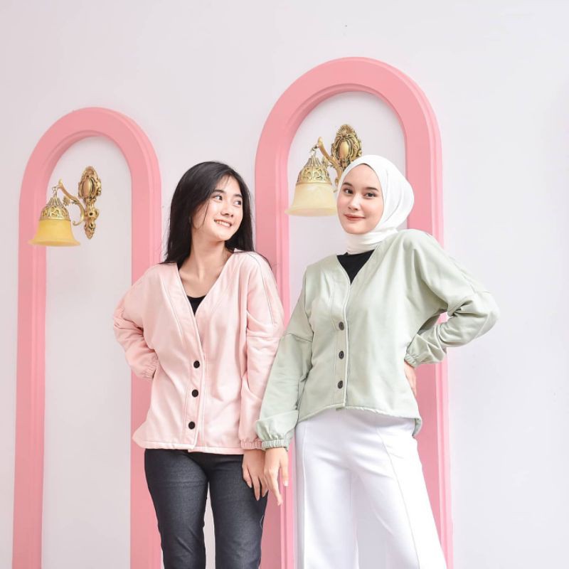 sweater wanita kancing LOLYTA OUTHER || sweater wanita kancing depan bahan fleece halus termurah