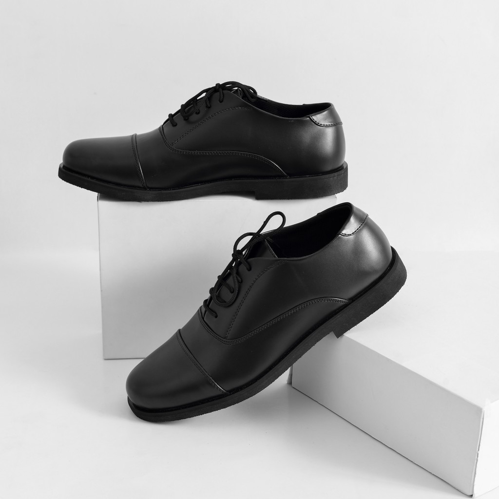 Oxford Casual Full Black | Sepatu Pantofel Pria Cowok Kerja Kantor Original Footwear | ARF FORIND