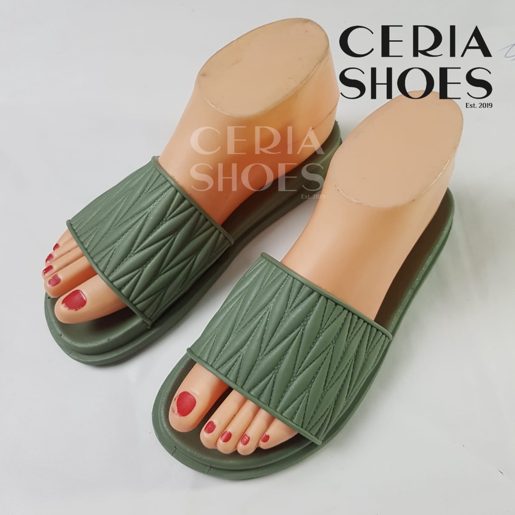 Sandal Slop Wanita Karet Balance Motif Ulir Kokop Import Bahan Lentur Elastis Empuk 206