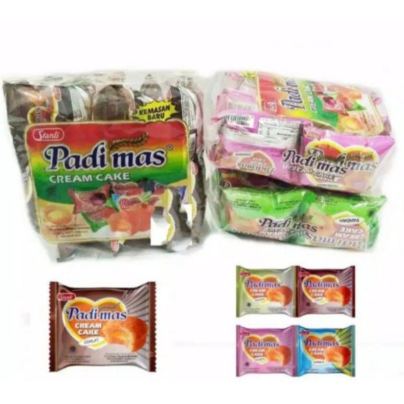 

PADI MAS BOLU CREAM CAKE PER PACK ISI 10 RASA COKLAT, PANDAN, STRAWBERRY