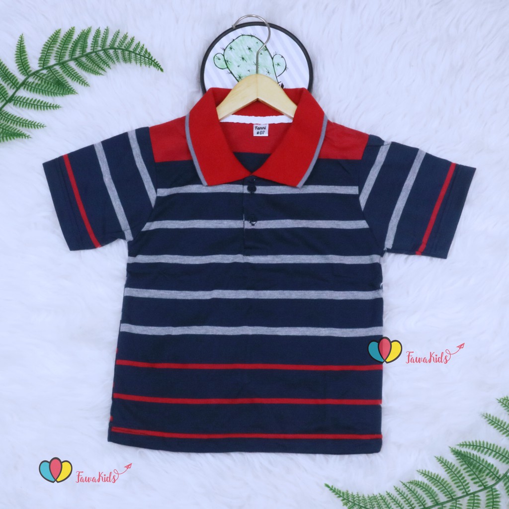 Kerah Salur T-Shirt Anak Laki uk 3-5 Tahun / Kaos Salur Baju Adem Lengan Pendek Murah Harian Polos