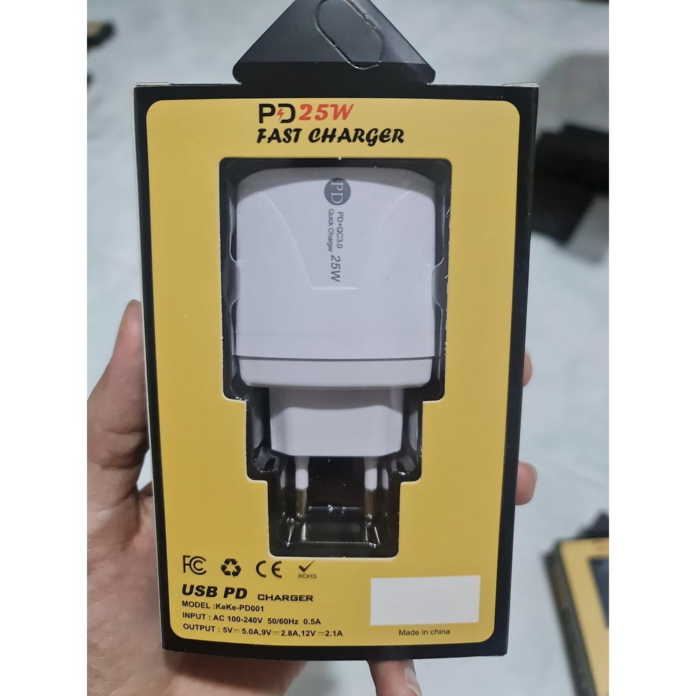 PD Qc 3.0 Kepala Charger Adapter Charger Dual Usb 25w Type C ( Support Fast Charge Iphone 12 13 14 dan Samsung )