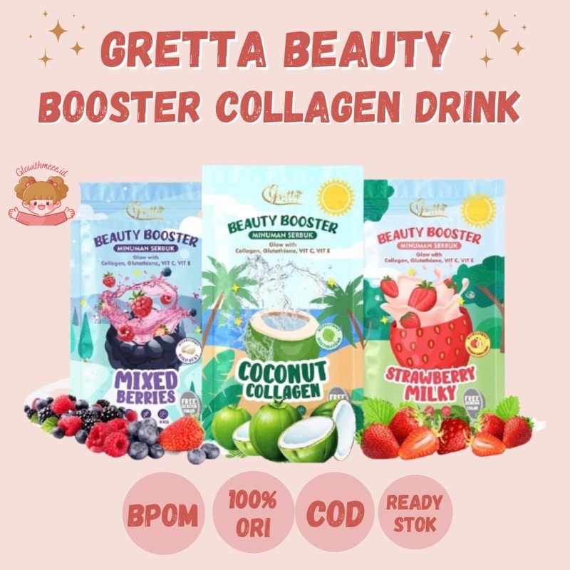 Gretta Beauty Booster Collagen Drink 25gr | minuman pemutih badan bpom | colagen pemutih badan | pem
