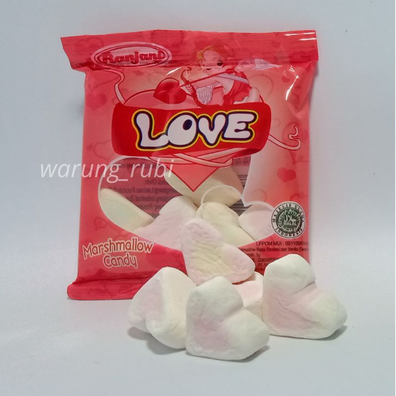 Ranjani Love Marsmallow Stroberi Vanila 5 gram, Harga 1pcs. Cemilan Jajanan Jadul Snack Makanan ring