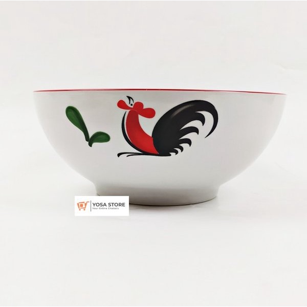 Mangkok Sayur Jumbo Keramik Motif Ayam Jago 9 Inch - 1 Pcs