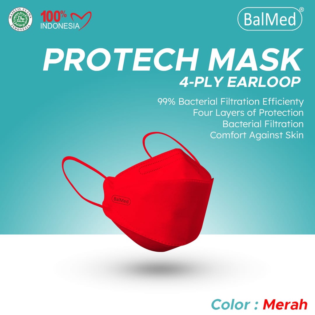 MASKER MEDIS - (MERAH)  KF94 4 PLY ISI 20PCS BALMED KEMENKES&MUI CERTIFIED