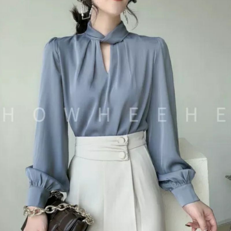 MDLV ~ 2162# Charlene Twist Neck Top Satin Blouse Premium Blouse Import Blouse Korea Blouse Satin Lengan Panjang Fashion Import