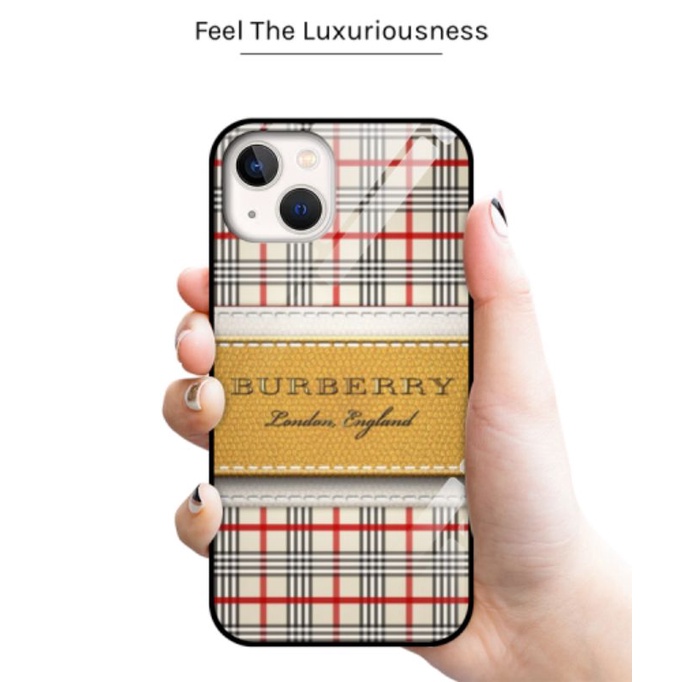 premium soft Case glass Burberry 1 iPhone 13/13 pro/13 pro max/15 pro max/14 pro max/13 mini/12 pro 