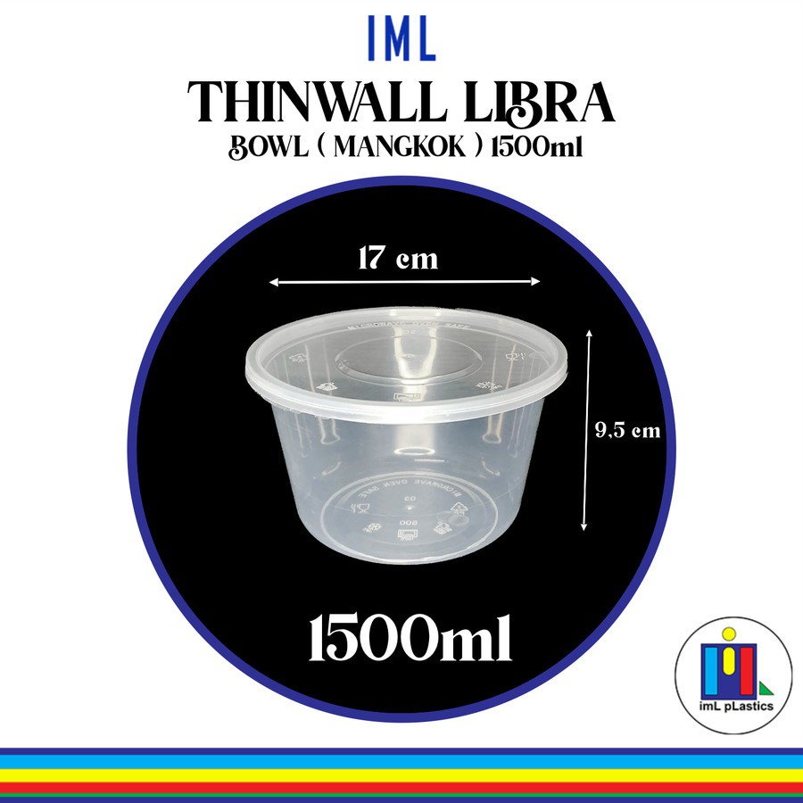 Kotak Makan Plastik THINWALL LIBRA BOWL MANGKOK 1500ml ( 1 set isi 25 pcs )