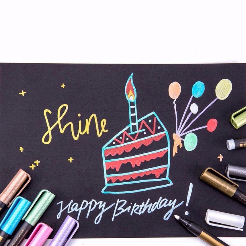 Marker Pens Metallic Sheen Glitter Calligraphy Arts DIY Album Marking Highlighting Brush Tips