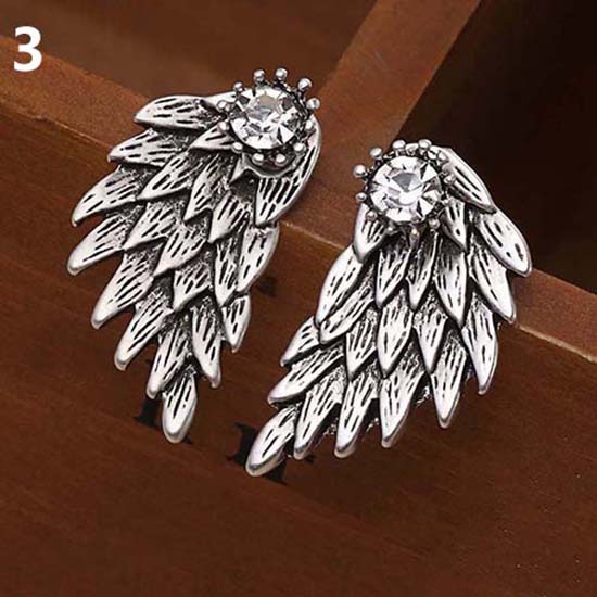 Hu Hu Hu Hu Hu Alat Bantu Pasang Kacamata♡ Anting Tusuk Retro Gothic Desain Sayap Malaikat Hias Berlian Imitasi Untuk Wanita