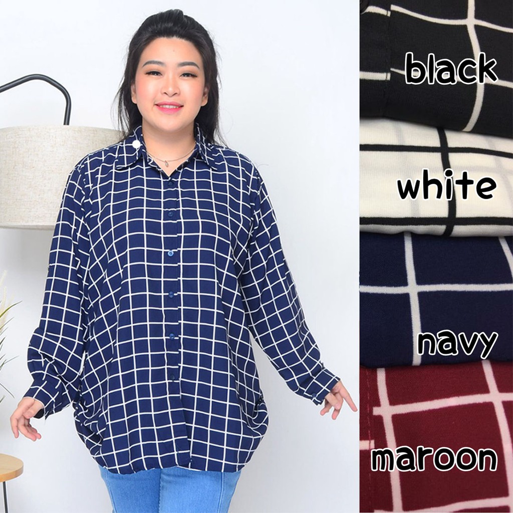 KEMEJA WANITA MOTIF KOTAK KOTAK BAHAN WOLFIS PREMIUM