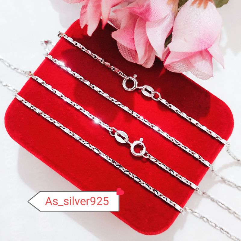 KALUNG PERAK RANTAI PADI 46CM PRIA WANITA ASLI SILVER 925 LAPIS MAS PUTIH -KL RANTAI DEWASA