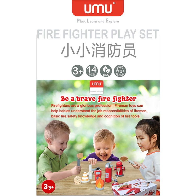 [BIG SALE] umu fire fighter set - wooden toys - pemadam kebakaran damkar mainan anak - kado natal firefighter pretend play