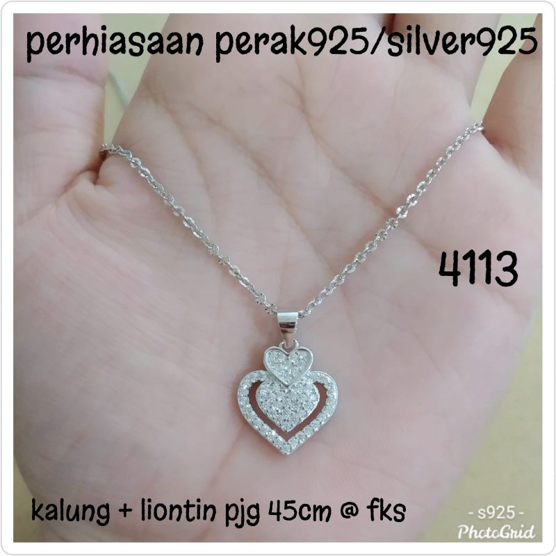 KALUNG NORI UKIR+LIONTIN LOVE PUTIH 4113 PERAK 925