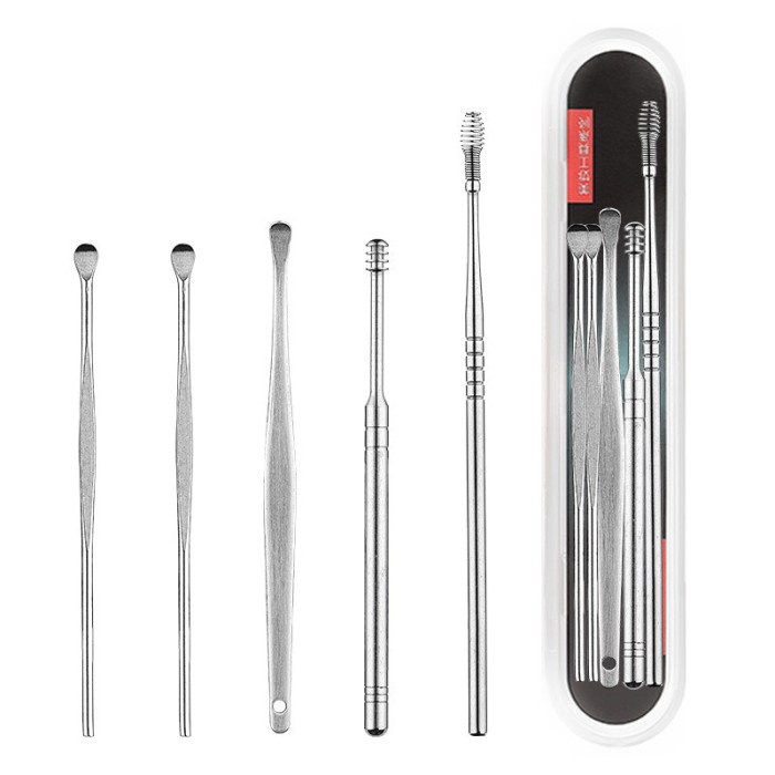 # HJ # korek kuping set isi 5 stainless / ear pick set paket pembersih telinga