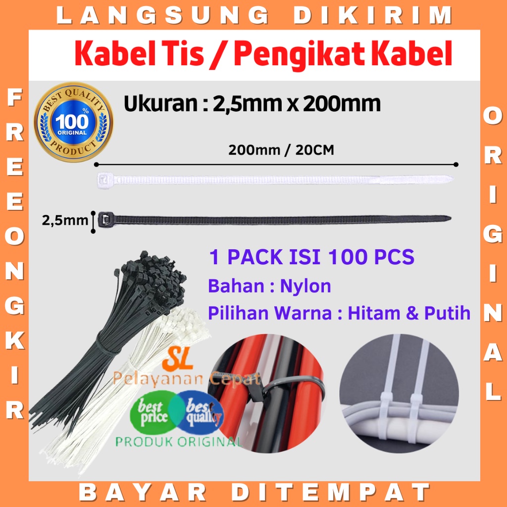 Cable Ties Pengikat Kabel Tis Murah Kabel Ties Putih Hitam 2,5mm x 200mm