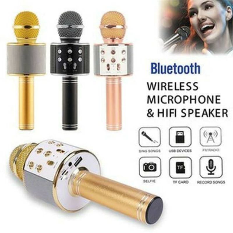 SQ Mic Bluetooth 858 Wireless Karoke Microphone WS 858 / 868 Speaker Mic Bluetooth Mic Karaoke  Microphone mic smule Murah