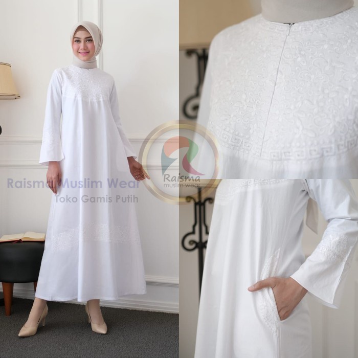 Baju Gamis Putih / Gamis Putih / Dress Muslim Wanita / Gamis Wanita - XXL, Hitam