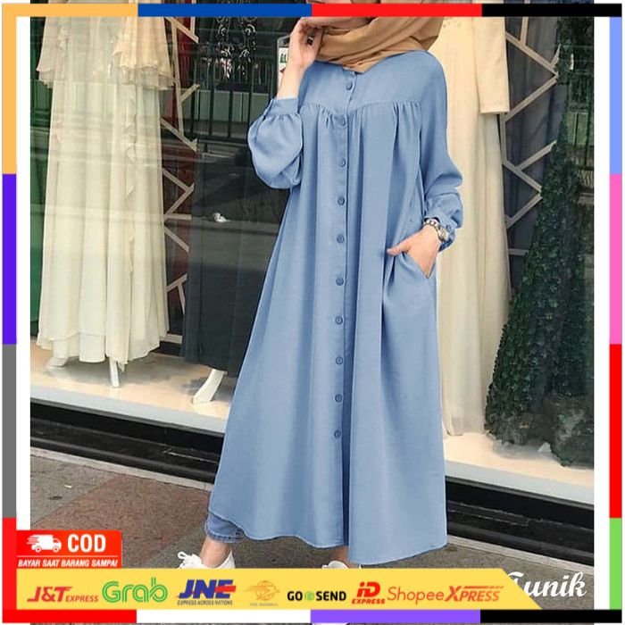 ✨ BISA COD ✨ BJD- Yumika Dress Long Tunik - Blue