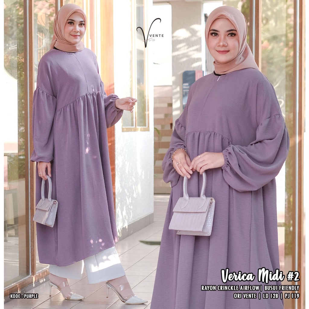 Vente Daily Verica Midi Dress Muslim Wanita Terbaru Ld 128 cm Rayon Crinckle Airflow Premium