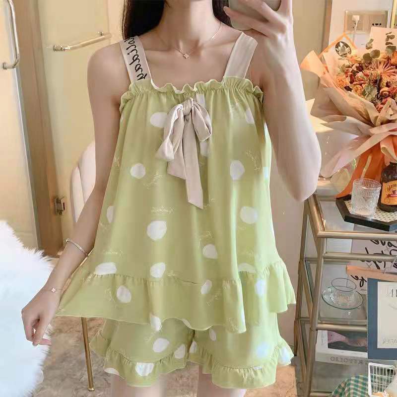 Baaju.id Baju Tidur Piyama Import Wanita Desain Korea Motif Kartun Baju Tidur Lucu KR1003 - 4 Size-DOT (GREEN OLIVE)