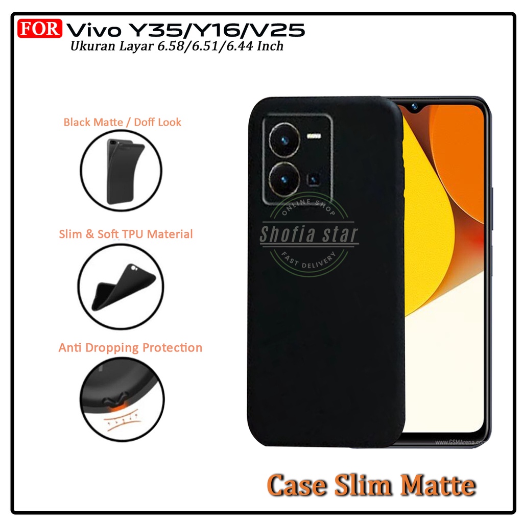 Case Vivo Y22 Y02 2022 Y16 Y35 Softcase Slim Matte Black Premium Protect Casing