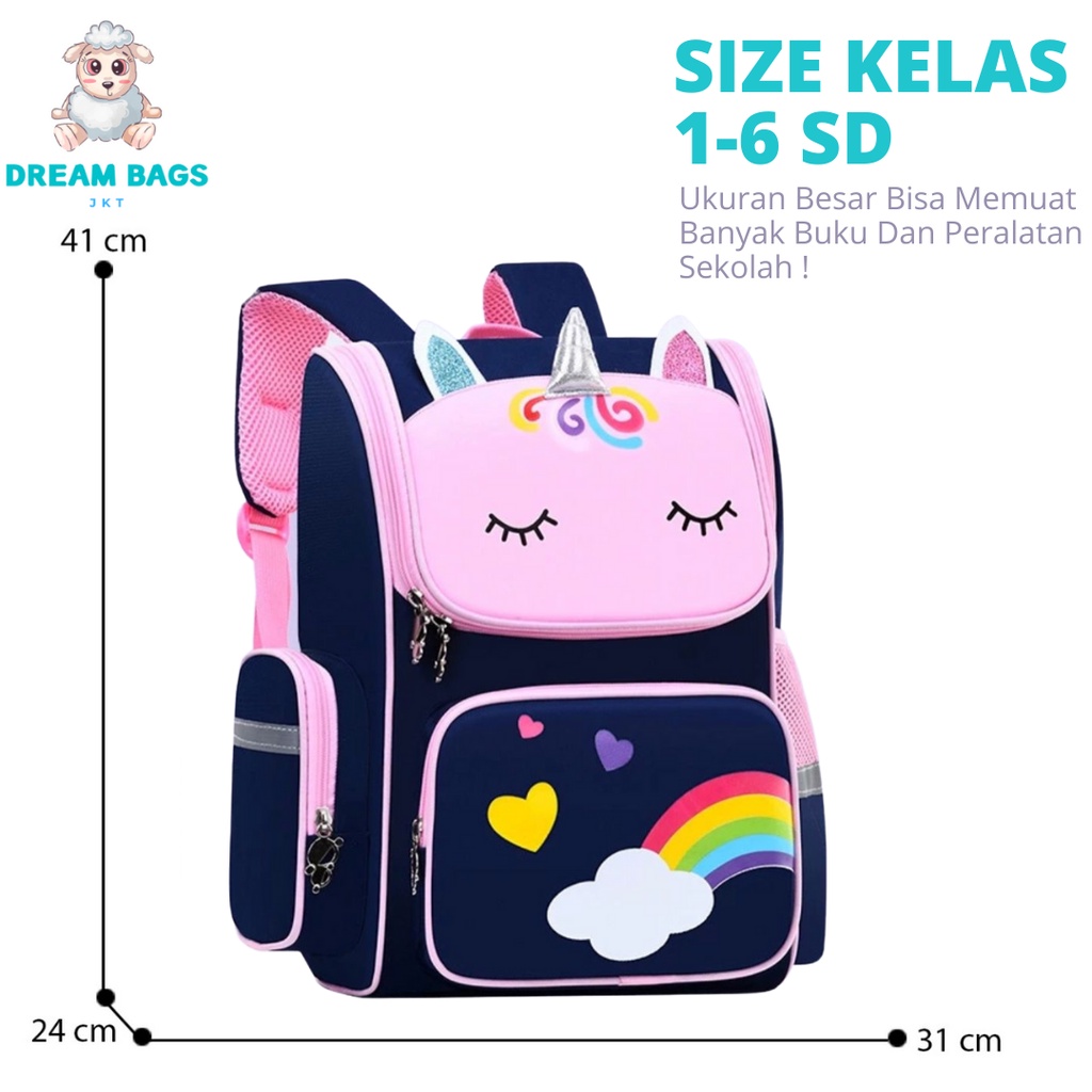 Dream Bags Tas Anak Unicorn Import DB 160942 Ukuran SD Tas Anak Perempuan - Ransel Anak