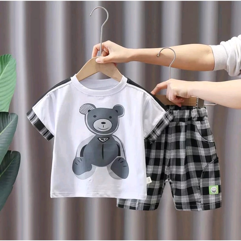 PROMO-SETELAN ANAK BAJU ANAK TEDDY KOTAK SHORT 1-5 TAHUN SETELAN ANAK LAKI LAKI BAJU ANAK LAKI LAKI PEREMPUAN  BAJU ANAK TERLARIS