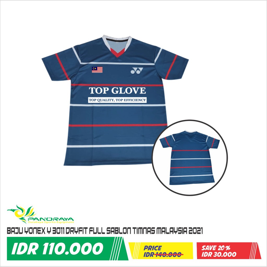 Baju Badminton Bulutangkis Yonex Y3011 Sablon Full Timnas Malaysia