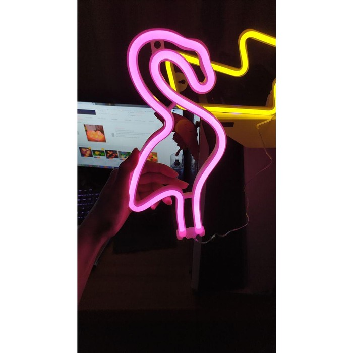 Flamingo PINK Neon Lampu Hias Meja Gantung Dekorasi LED Baterai