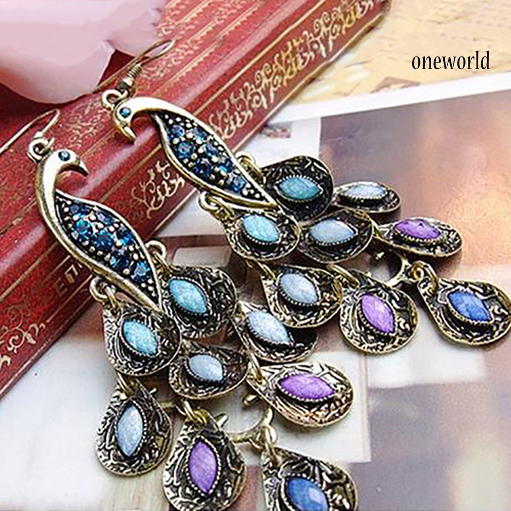 OW@ Earrings Bohemian Style Vintage Jewelry Peacock Dangle Hook Earrings for Party