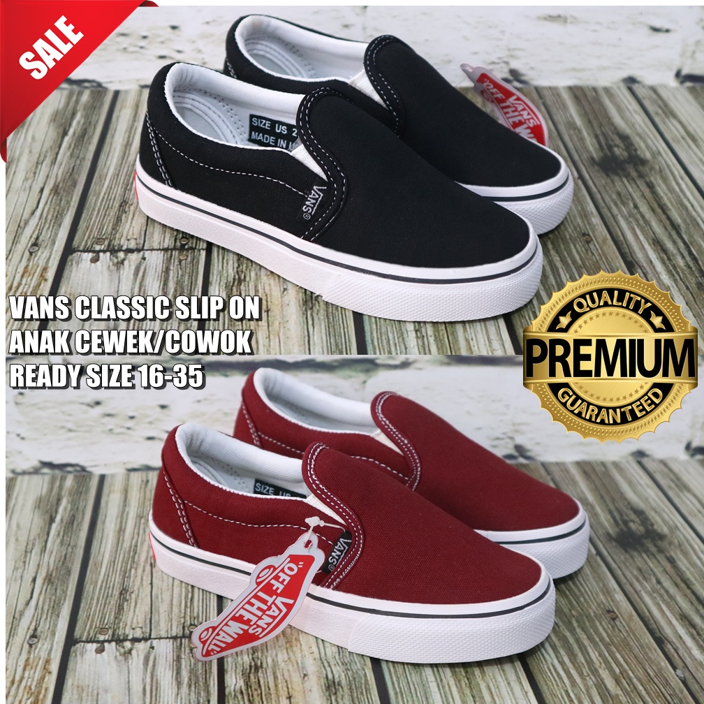 PGS Sepatu Anak Laki Laki Perempuan Sneakers Vans Slip On Sekolah Hitam Umur 1 2 3 4 5 6 Tahun