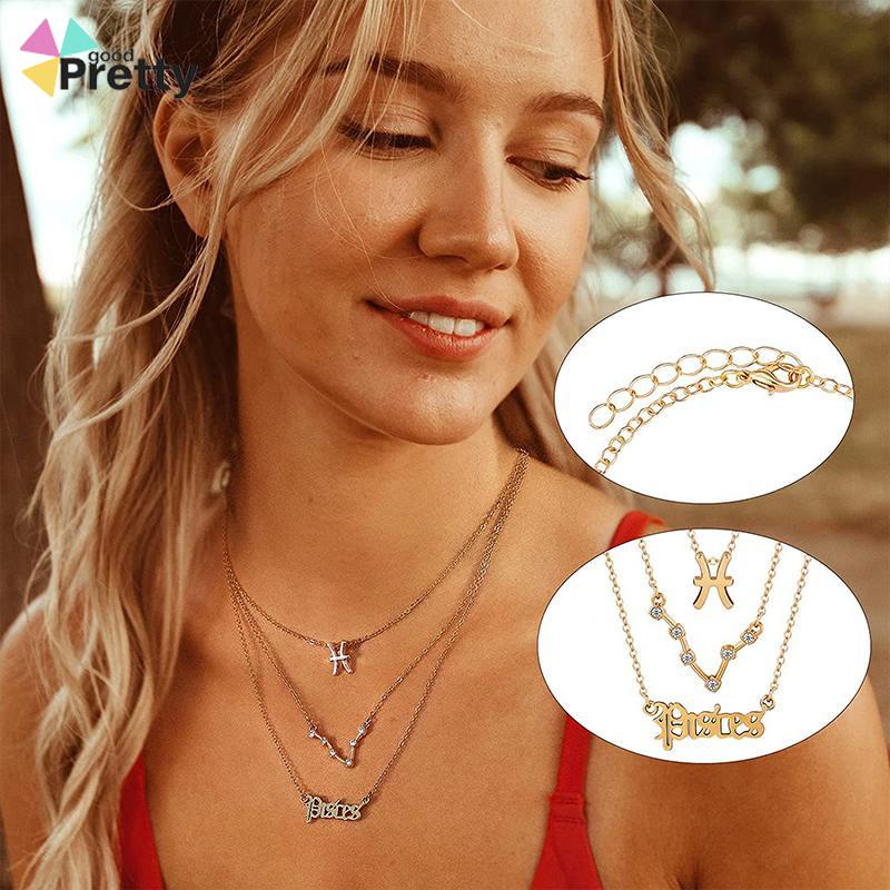 3 Pcs/set 12 Zodiak Wanita Konstelasi Liontin Rantai Kalung Ulang Tahun Perhiasan dengan Kartu Karton - PD