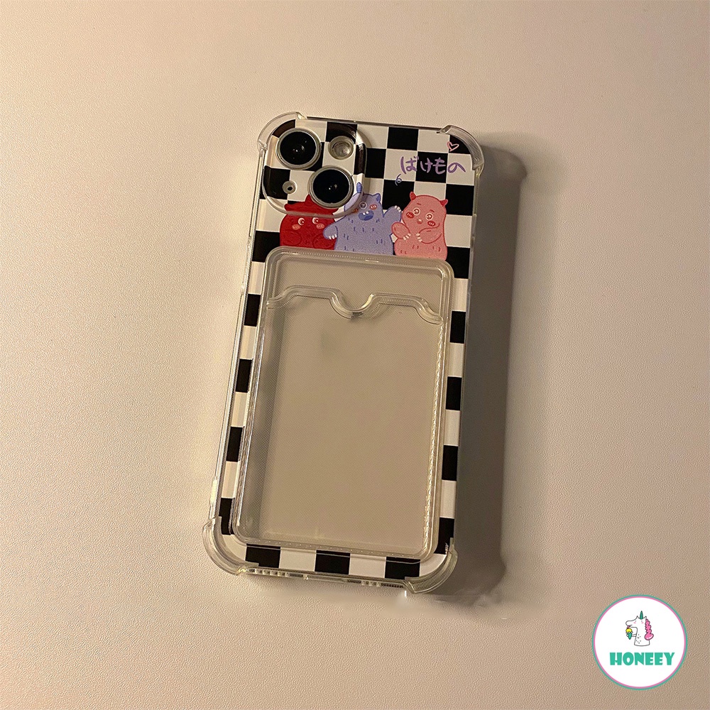 Soft Case TPU Motif Kartun Monster Holder Kartu Untuk IPhone 14 13 12 11 Pro Max X Xs Max XR 8 7 Plus