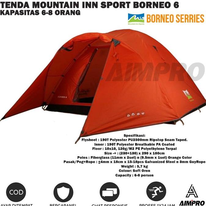 Tenda Mountain Inn Sports Borneo 6 Original - Tenda Camping 6-8 orang