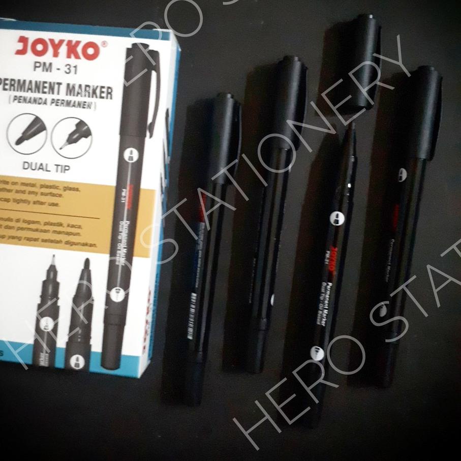 

☻ Spidol permanen dual tip permanent marker joyko PM-31 tinta hitam . 12 unit ❂