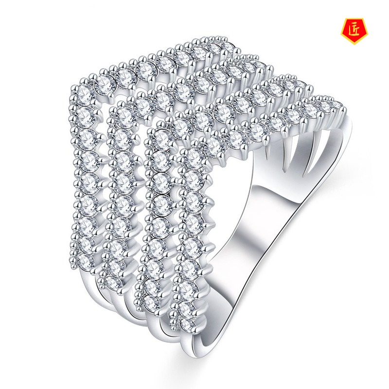 [Ready Stock]Three-Layer V-Shaped Full Diamond Ring Women's Fashion Luxury