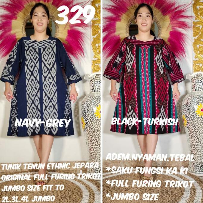 Tunik (mini dress) tenun jepara original full trikot( adem.ory)JUMBO