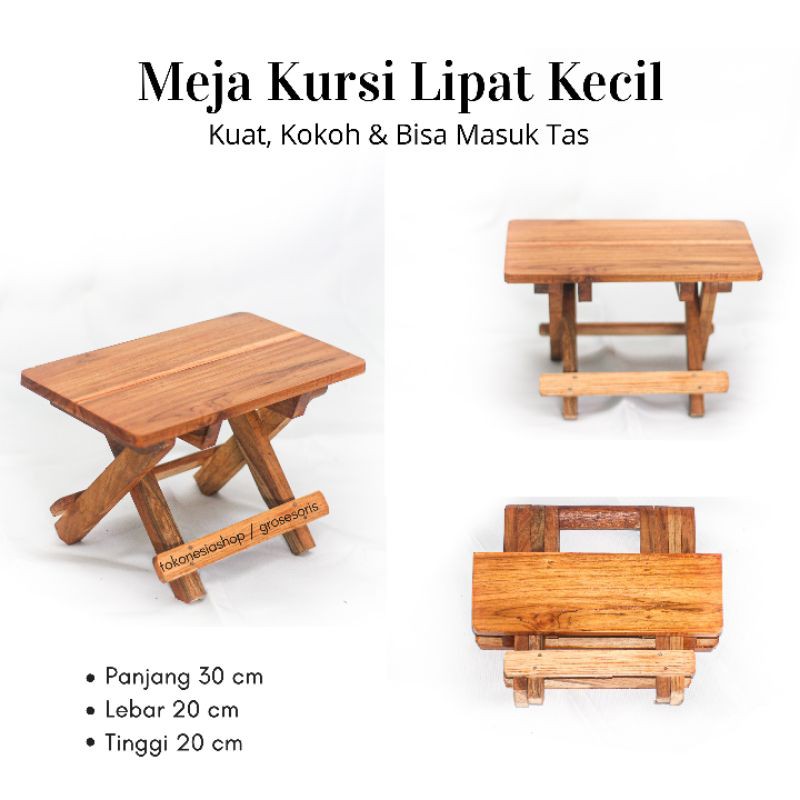 Meja Lipat Kayu Jati Mini 30x20 - Meja Camping